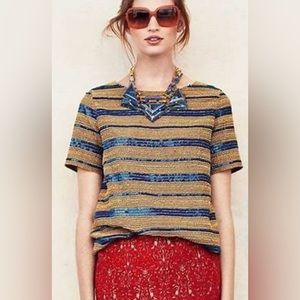Tory Burch Theresa Tee Top Hand applied woven beads and contrast sequins. Size 4